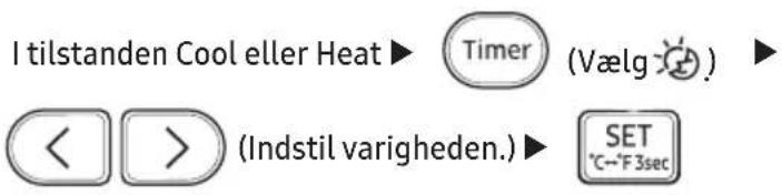 I tilstanden Cool eller Heat ▶ Timer (Vælg.) ▶ ◀ > (Indstil varigheden.) ▶ SET °C--F 3sec