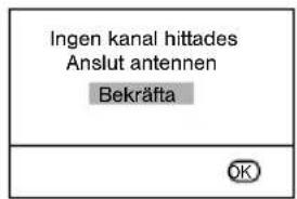 Ingen kanal hittades Anslut antennen Bekräfta OK