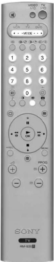 VIDEO I/O TV I/O VCR TV DVD • MODE • • 1 2 3 4 5 6 7 8 9 0 + VIDEO OK PROG - - - SONY TV RM-938
