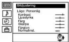 Bildjustering Läge: Personlig Kontrast Ljusstyrka Färg Skärpa Färqton Normalinst.