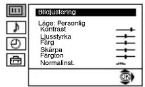 Bilddjustering Läge: Personlig Könstrast Liusstyrka Färg Skärpa Färglon Normalinst.