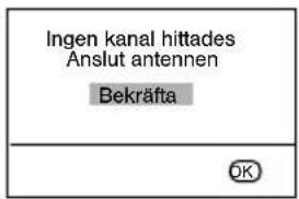 Ingen kanal hittades Anslut antennen Bekräfta DK