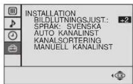INSTALLATION BILDLUTNINGSJUST: SPRAK: SVENSKA AUTO KANALINST KANALSORTERING MANUELL KANALINST