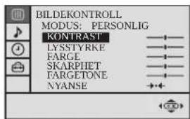 BILDEKONTROLL MODUS: PERSONLIG KONTRAST LYSSTYRKE FARGE SKARPIET FARGETONE NYANSE