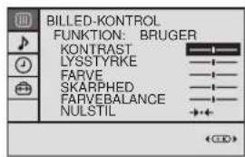 BILLED-KONTROL FUNKTION: BRUGER KONTRAST LYSSTYRKE FARVE SKARPHED FARVEBALANCE NULSTIL
