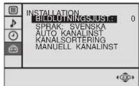 INSTALLATION BIDLUTNINGSJUST: 0 SPRAK: SVENSKA AUTO KANALINST KANALSORTERING MANUELL KANALINST