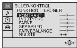 BILLED-KONTROL FUNKTION: BRUGER KONTRAST LYSSTYRKE FARVE SKARPHED FARVEBALANCE NULSTIL