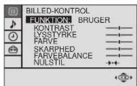 BILLED-KONTROL FUNKTION: BRUGER KONTRAST LYSSTYRKE FARVE SKARPHED FARVEBALANCE NULSTIL