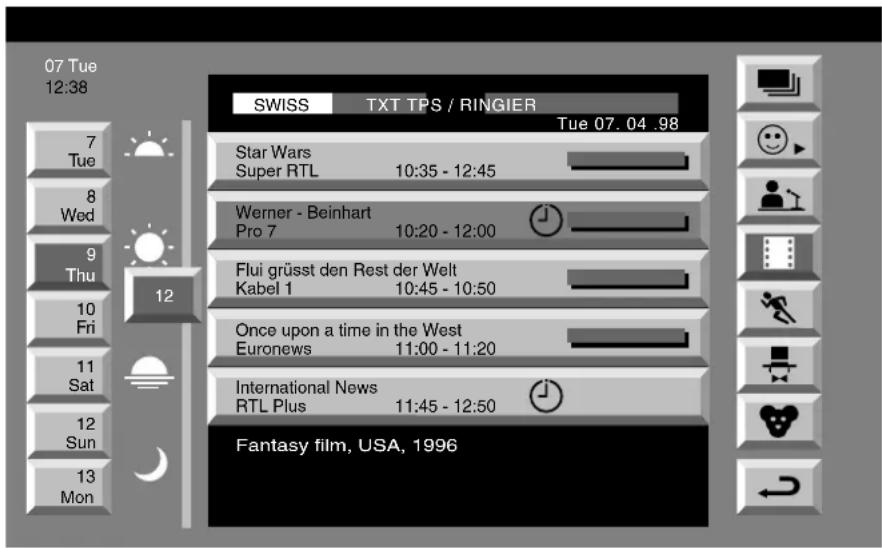 07 Tue 12:38 SWISS TXT TPS / RINGIER Tue 07. 04 .98 7 Tue 8 Wed 9 Thu 10 Fri 11 Sat 12 Sun 13 Mon Star Wars Super RTL 10:35 - 12:45 Werner - Beinhart Pro 7 10:20 - 12:00 Flui grüsst den Rest der Welt Kabel 1 10:45 - 10:50 Once upon a time in the West Euronews 11:00 - 11:20 International News RTL Plus 11:45 - 12:50 Fantasy film, USA, 1996