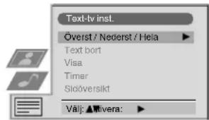 Text-tv inst. Överst / Nederst / Hela Text bort Visa Timer Sldöversikt Välj: Rivera: