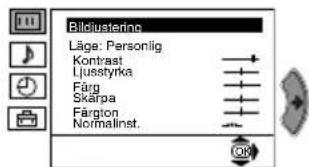Bildlustering Läge: Personlig Kontrast Ljusstyrka Färg Skärpa Färgtion Normalinst.