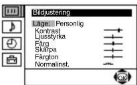 Bildjustering Läge: Personlig Kontrast Ljusstyrka Färg Skärpa Färgton Normalinst.