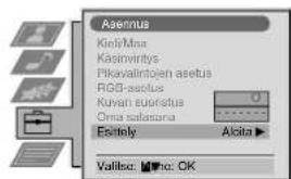 Asennus KiolyMiaa Kasinivintys: Pikavalintojen asetus RGS-asetus Kuvan euristus Orna salasona Editely Abita Valilise: Mino: OK