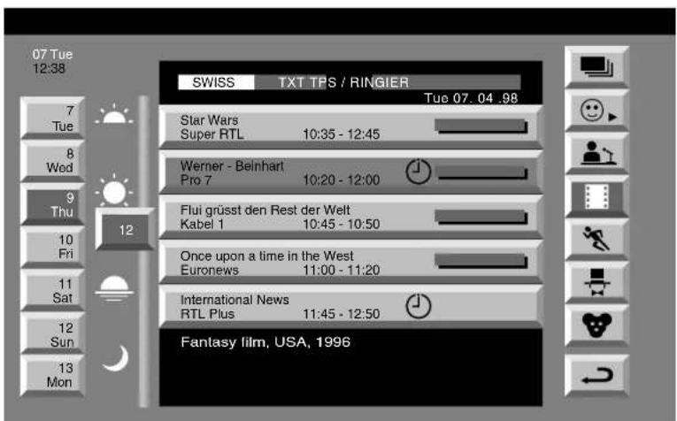 07 Tue 12:38 SWISS TXT TPS / RINGIER Tue 07. 04 .98 7 Tue 8 Wed 9 Thu 10 Fri 11 Sat 12 Sun 13 Mon Star Wars Super RTL 10:35 - 12:45 Werner - Beinhart Pro 7 10:20 - 12:00 Flui grüsst den Rest der Welt Kabel 1 10:45 - 10:50 Once upon a time in the West Euronews 11:00 - 11:20 International News RTL Plus 11:45 - 12:50 Fantasy film, USA, 1996
