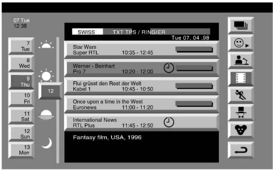 07 Tue 12:38 SWISS TXT TPS / RINGIER Tue 07. 04 .98 7 Tue 8 Wed 9 Thu 10 Fri 11 Sat 12 Sun 13 Mon Star Wars Super RTL 10:35 - 12:45 Werner - Beinhart Pro 7 10:20 - 12:00 Flui grüsst den Rest der Welt Kabel 1 10:45 - 10:50 Once upon a time in the West Euronews 11:00 - 11:20 International News RTL Plus 11:45 - 12:50 Fantasy film, USA, 1996