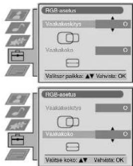 RGB asetus Vaskakoskyö Vaskakoko Valitsor posikko: ▼ Vahvsta: OK RGB-asetus Vaskakoskyö Vaskakoko Valitsa koko: ▼ Vahvsta: OK