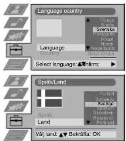 Language country Language Country Select language: ▲Confirm: Språv/Land Språv Land Väl land: ▲ Bekräfta: OK