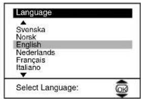 Language: Svenska, Norsk, English, Nederlands, Français, Italiano. Select Language: OK