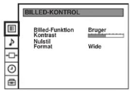 BILLED-KONTROL Billed-Funktion Krontrast Nullstil Format Bruger Wide