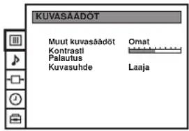 KUVASÄÄDÖT Muut kuvasäädöt Omat Kontrastl Palautus Kuvasuhde Laaja