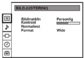 BILDJUSTERING Bildinställn Kontrast Normalinst Format Personlig Wide