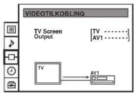 VIDEOTILKOBLING TV Screen Output [TV ......] [AV1 ......] TV AV1