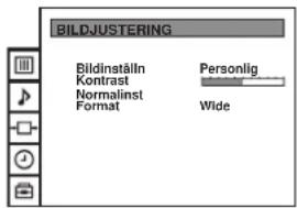 BILDJUSTERING Bildinställn Kontrast Normalinst Format Personlig Wide