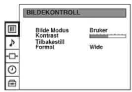 BILDEKONTROLL Blide Modus Kontrast Tilbakestill Format Bruker Wide