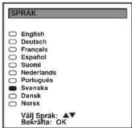 SPRAK English Deutsch Français Español Suomi Nederlands Português Svenska Dansk Norsk Välj Sprak: ▲▼ Bekrärta: OK