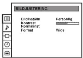 BILDJUSTERING BildInställn Kontrast Normalinst Format Personlig Wide