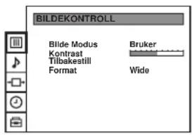 BILDEKONTROLL Blide Modus Kontrast Tilbakestill Format Bruker Wide