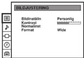 BILDJUSTERING Bildinställn Kontrast Normalinst Format Personlig Wide