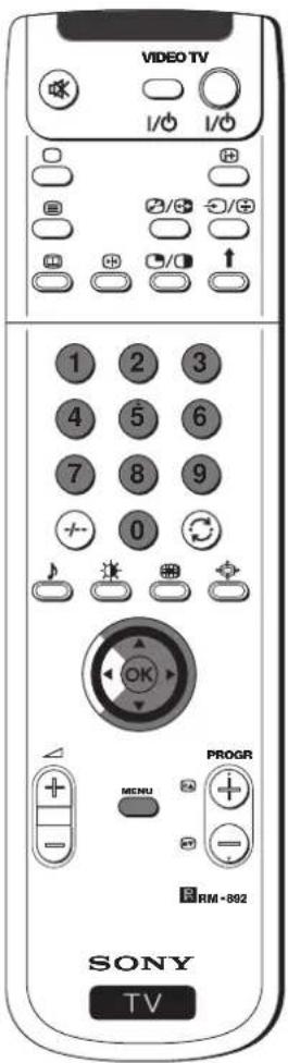 VIDEO TV 1 2 3 4 5 6 7 8 9 0 OK PROGR MENU RM-892 SONY TV