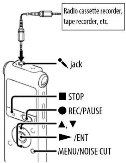 Radio cassette recorder, tape recorder, etc. jack STOP REC/PAUSE / ENT MENU/NOISE CUT