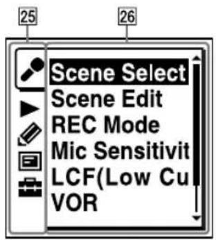 Scene Select Scene Edit REC Mode Mic Sensitivity LCF(Low Cu VOR)