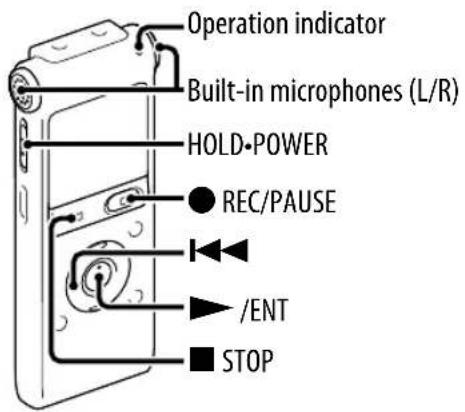 Operation indicator Built-in microphones (L/R) HOLD•POWER ● REC/PAUSE ◀◀◀ ▶ /ENT ■ STOP