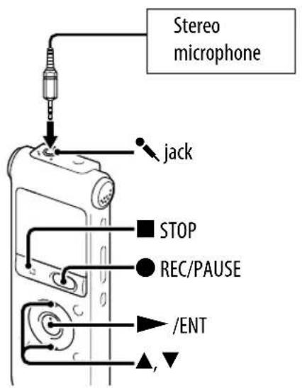 Stereo microphone jack STOP REC/PAUSE /ENT ▲,▼
