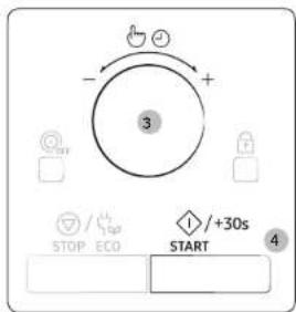-/- + 3 STOP ECO +30s START 4