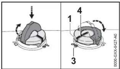 Diagram illustrating a mechanical or robotic device with labeled parts and directional arrows, including numbers 1, 3, and 4.