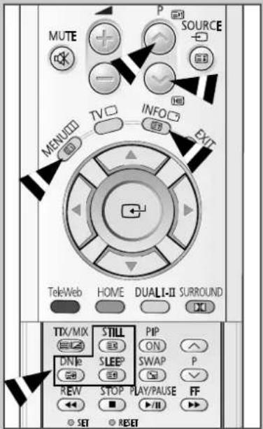 MUTE P SOURCE MENU TV INFO EXT TeleWeb HOME DUALI-II SURROUND TTX/MIX STILL PIP ON# SLEEP ON REW STOP PLAY/PAUSE P SET RESET