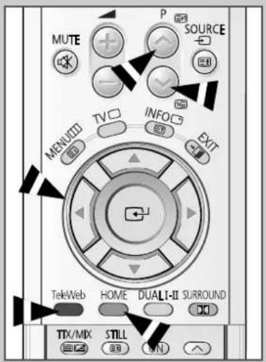 MUTE P SOURCE MENU TV INFO EXIT TeleWeb HOME DUALI-II SURROUND TTX/MIX STILL