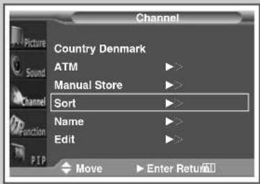 Channel Picture Sound Channel Sort ATM Manual Store Name Edit Move Enter Return