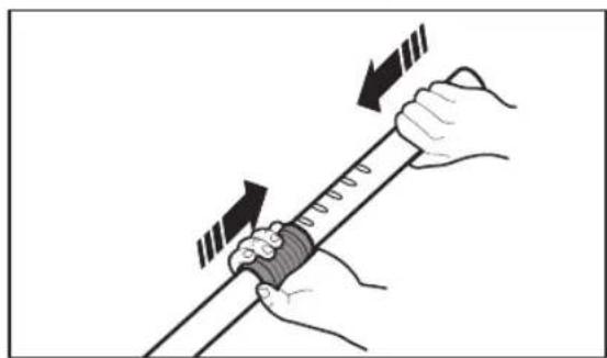 Illustration of hands holding a tool with directional arrows indicating motion (no text or symbols)