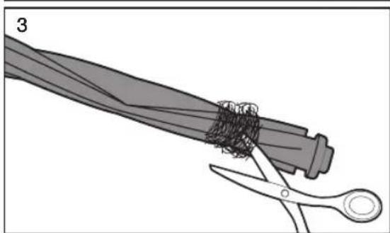 Illustration of a hair follicle being cut with scissors, no text or symbols present.