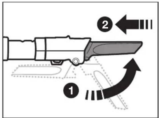Diagram showing a knife with labeled parts and directional arrows indicating movement or force direction.