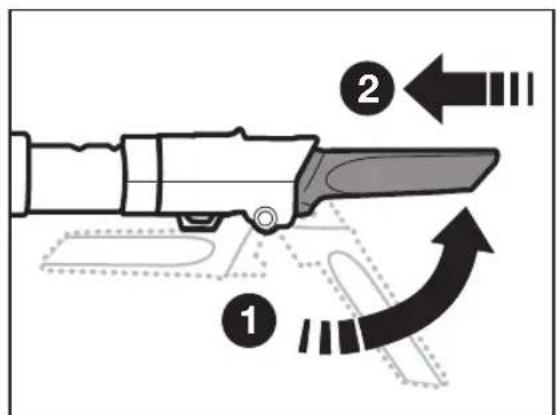 Diagram showing a knife with labeled parts and directional arrows indicating movement or force direction.