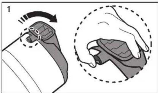 Illustration showing a hand gripping a device with a circular motion indicator (no text or symbols)