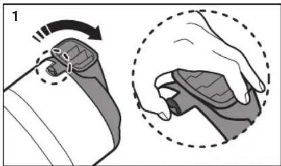 Illustration showing a hand holding a device with a circular motion indicator, no text or symbols.