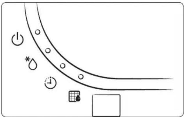 Diagram showing a curved boundary with labeled icons including power button, water droplet, timer, and grid icon.