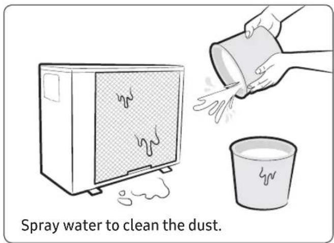 Spray water to clean the dust.